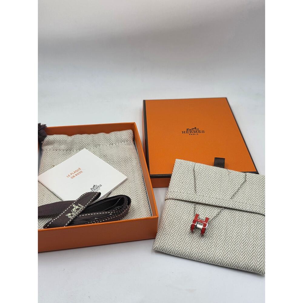 Hermes Red Enamel and Palladium Plated Pop H Pendant Necklace - Picture 13 of 14